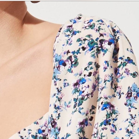 Astr The Label Floral Rouched Square Neck Bubble Sleeve Midi Dress Size M - Picture 4 of 7